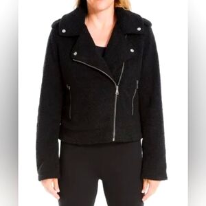 Max Studio Women's Asymmetrical Zip Teddy Bear Cozy Moto Jacket. Black. XL